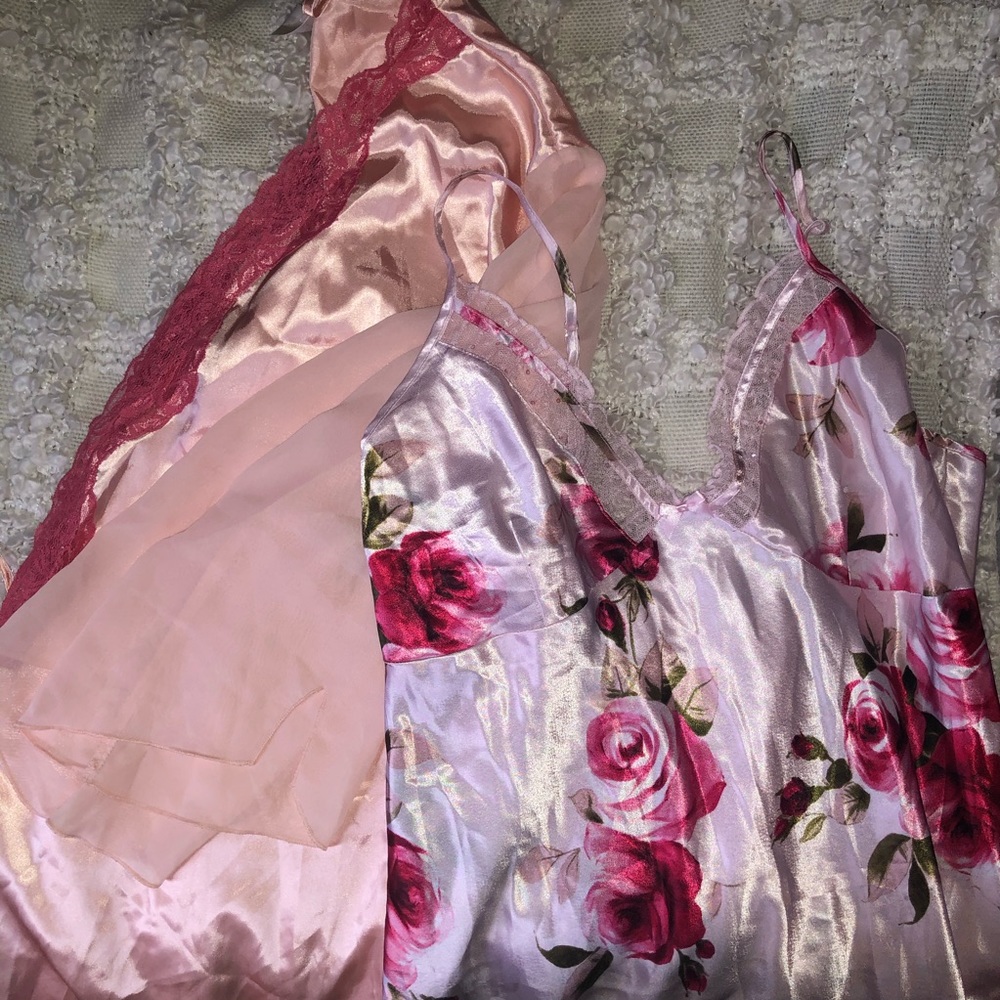 Floral Pink & Peach Nightgown/Robe Set